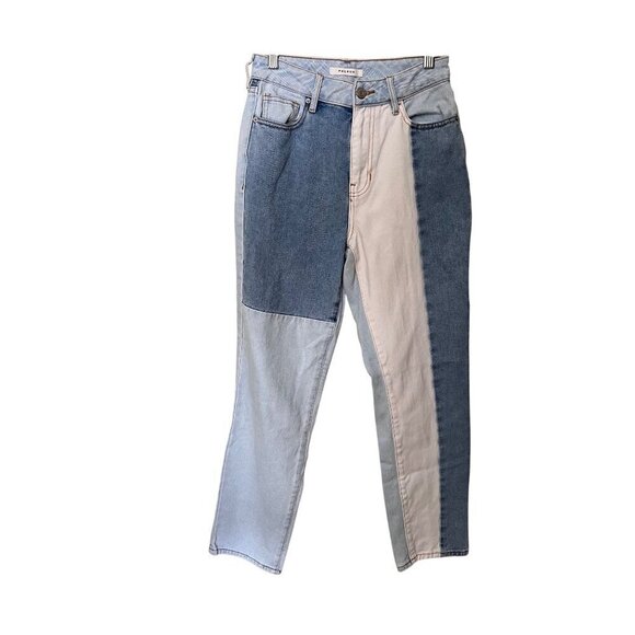 PacSun Womens High-Rise Two-Tone Mom‎ Jeans Size 25 Cotton Blend Blue & White - Picture 1 of 13